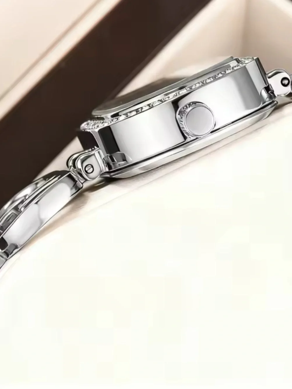 Silver Oval Crystal Bracelet Watch | Elegant Rhinestone Dress Watch for Women